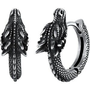 🆕 Men Black Stud Huggie Earrings Punk Rock Sterling Stainless Steel Dinosaur
